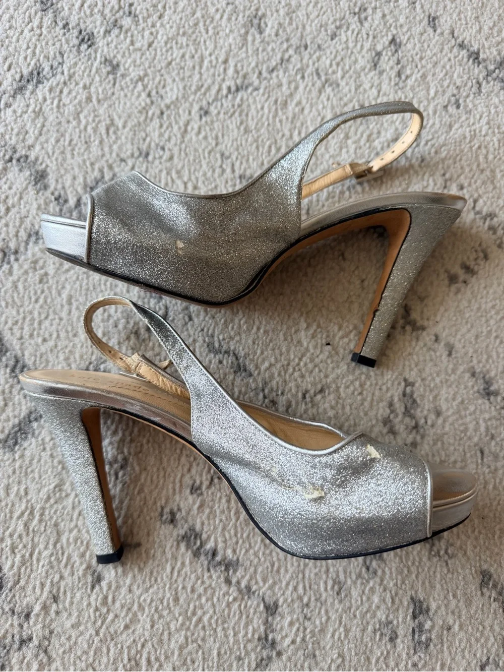 Kate Spade Silver Metallic Slingback Platform Heels | Size 6.5